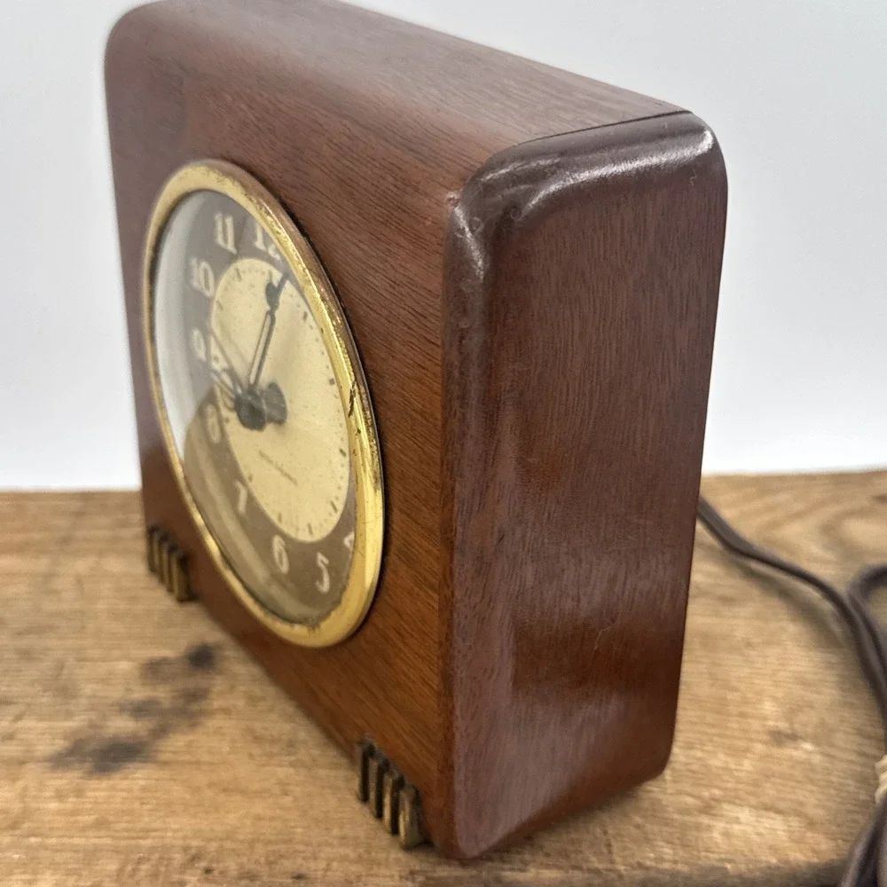 Vintage Seth Thomas MCM Wood Desk Clock Model ECHO-3E Works Electric w/Alarm